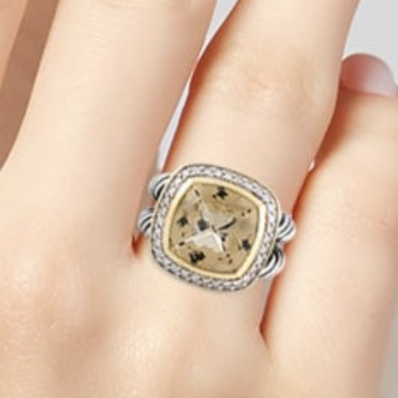 DAVID YURMAN 18K YELLOW GOLD & STERLING DIAMOND & SMOKEY QUARTZ ALBION RING - Picture 8 of 9